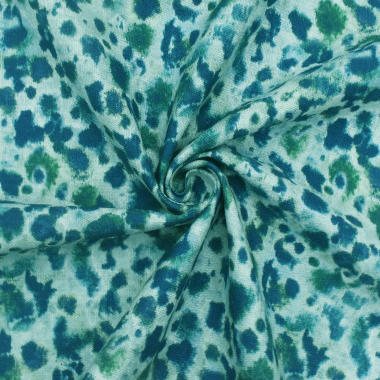 Deep Teal-Multi Watercolor Spots Printed Slub Decorating Fabric By the Yard